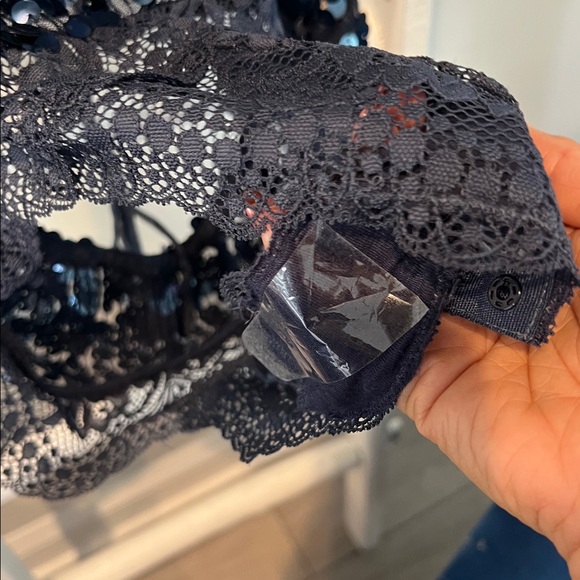 Free people Melrose sequin n lace nwt holiday backless midnight blue bodysuit M - Picture 5 of 14